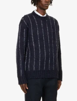 Sacai Heart-jacquard Split-hem Wool-blend Jumper -Falkeis Store R04182057 NAVY ALT02