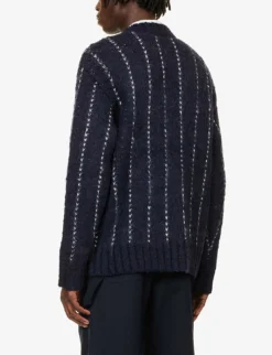 Sacai Heart-jacquard Split-hem Wool-blend Jumper -Falkeis Store R04182057 NAVY ALT03