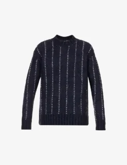 Sacai Heart-jacquard Split-hem Wool-blend Jumper