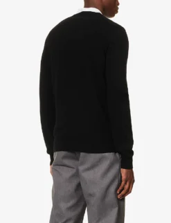 Comme Des Garçons Play Brand-embroidered V-neck Wool-knit Jumper 8 Comme Des Garçons Play Brand-embroidered V-neck Wool-knit Jumper -Falkeis Store R04182754 BLACK ALT03