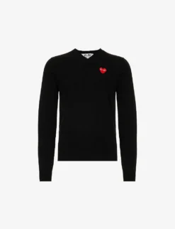 Comme Des Garçons Play Brand-embroidered V-neck Wool-knit Jumper