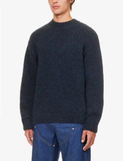 Jacquemus La Maille Pavane Relaxed-fit Alpaca-wool-blend Jumper -Falkeis Store R04182848 DARKNAVY ALT02