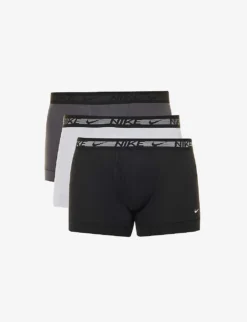 Nike Pack Of Three Logo-waistband Stretch Recycled-polyester Trunks