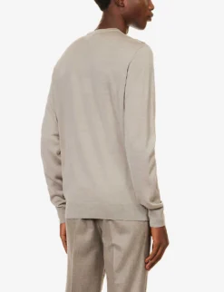 Emporio Armani Brand-patch Long-sleeved Wool-blend Jumper -Falkeis Store R04184751 GREIGE ALT03