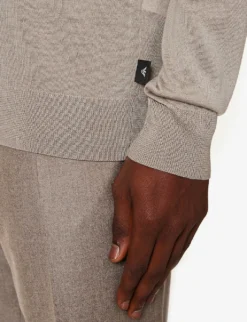 Emporio Armani Brand-patch Long-sleeved Wool-blend Jumper -Falkeis Store R04184751 GREIGE ALT04