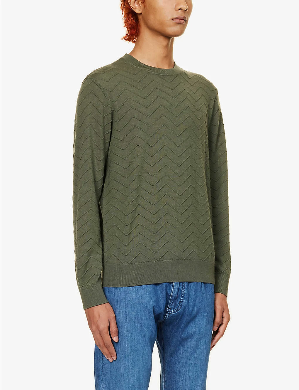 Emporio Armani Brand-embroidered Ribbed-trim Wool-knit Jumper 3 Emporio Armani Brand-embroidered Ribbed-trim Wool-knit Jumper - Image 3