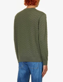 Emporio Armani Brand-embroidered Ribbed-trim Wool-knit Jumper 8 Emporio Armani Brand-embroidered Ribbed-trim Wool-knit Jumper -Falkeis Store R04184773 BEETLECHEVRON ALT03