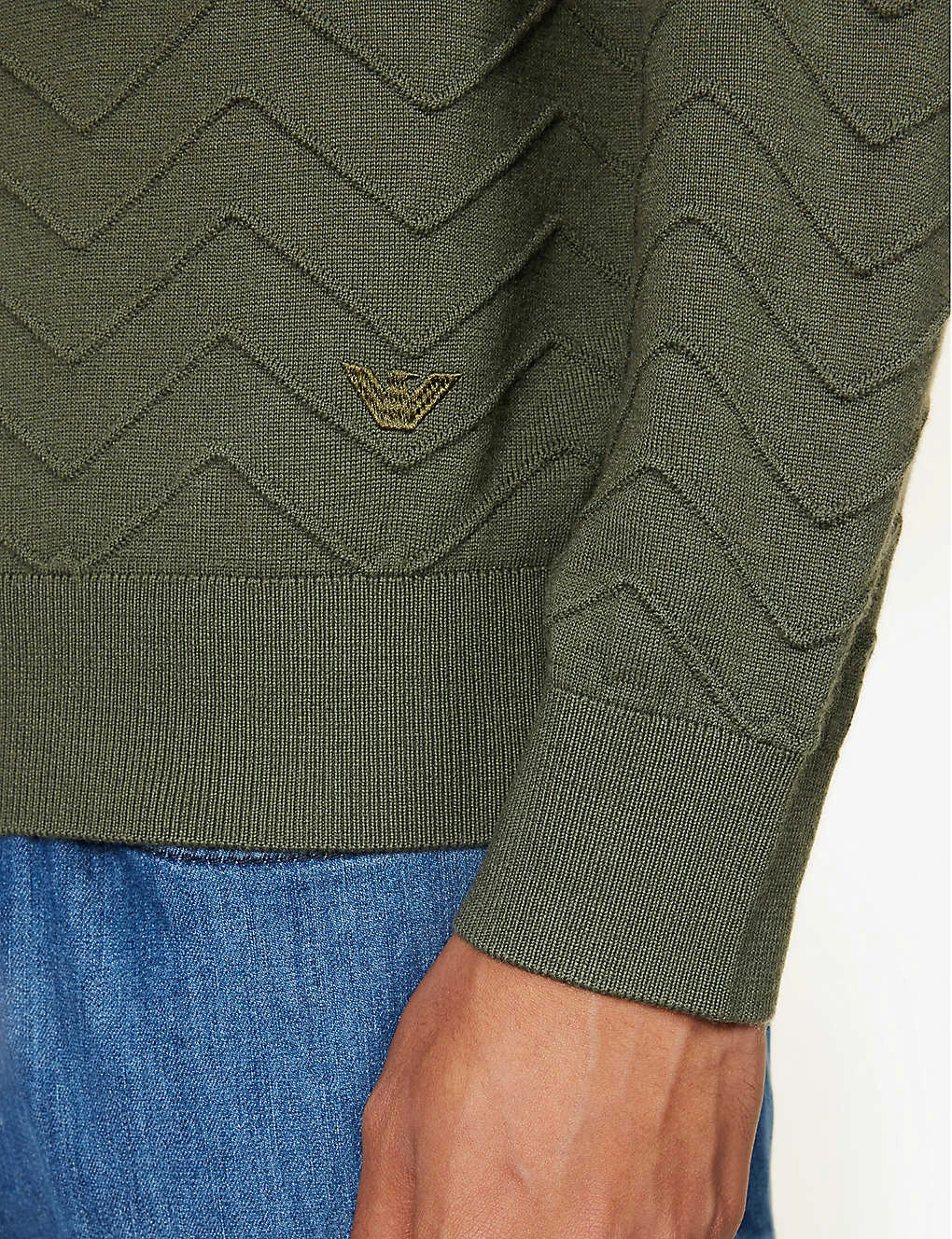 Emporio Armani Brand-embroidered Ribbed-trim Wool-knit Jumper 5 Emporio Armani Brand-embroidered Ribbed-trim Wool-knit Jumper - Image 5