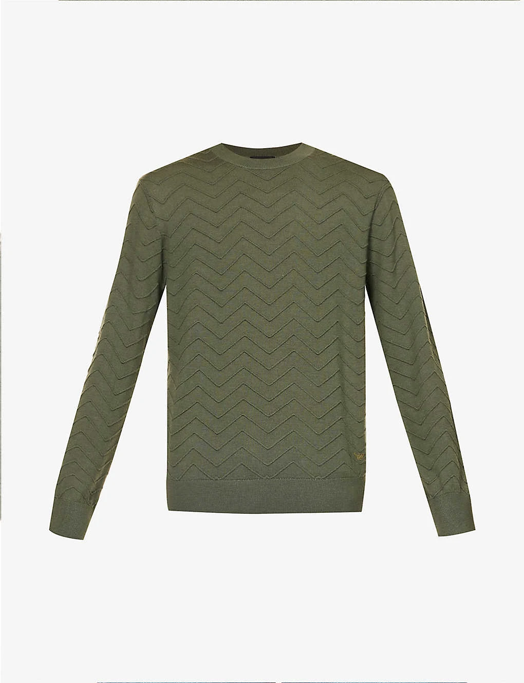 Emporio Armani Brand-embroidered Ribbed-trim Wool-knit Jumper 1 Emporio Armani Brand-embroidered Ribbed-trim Wool-knit Jumper