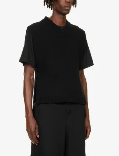 Waist-straps V-neck Wool-knit Vest -Falkeis Store R04185212 BLACK ALT02