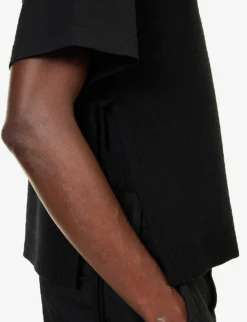 Waist-straps V-neck Wool-knit Vest -Falkeis Store R04185212 BLACK ALT04