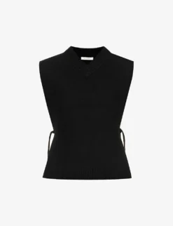 Waist-straps V-neck Wool-knit Vest