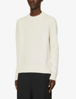 Prada Brand-embroidered Relaxed-fit Wool And Cashmere-blend Jumper -Falkeis Store R04185534 BIANCO ALT02