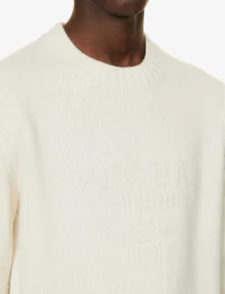 Prada Brand-embroidered Relaxed-fit Wool And Cashmere-blend Jumper -Falkeis Store R04185534 BIANCO ALT04