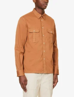 Long-sleeved Chest-pocket Stretch-cotton Shirt -Falkeis Store R04186729 BROWNS ALT02