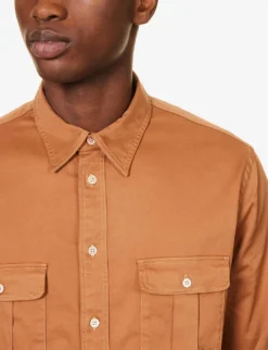 Long-sleeved Chest-pocket Stretch-cotton Shirt -Falkeis Store R04186729 BROWNS ALT04