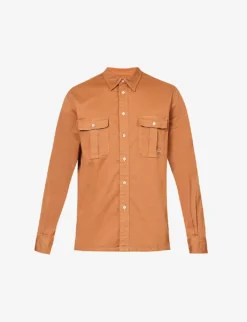 Long-sleeved Chest-pocket Stretch-cotton Shirt