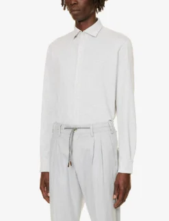 ELEVENTY Spread-collar Curved-hem Cotton Shirt -Falkeis Store R04187302 GREY ALT02