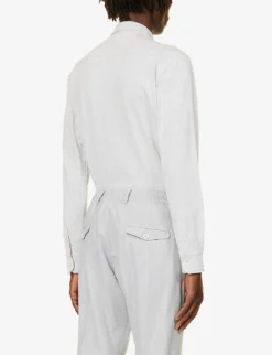 ELEVENTY Spread-collar Curved-hem Cotton Shirt -Falkeis Store R04187302 GREY ALT03