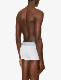 Versace Logo-waistband Low-rise Stretch-cotton Trunks -Falkeis Store R04188842 WHITESUMMERSKYBLUE ALT02