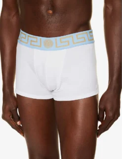 Versace Logo-waistband Low-rise Stretch-cotton Trunks -Falkeis Store R04188842 WHITESUMMERSKYBLUE ALT03