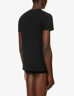 Versace Brand-print Crewneck Stretch-cotton T-shirt 6 Versace Brand-print Crewneck Stretch-cotton T-shirt -Falkeis Store R04188856 BLACK ALT02