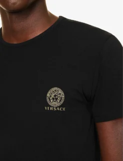 Versace Brand-print Crewneck Stretch-cotton T-shirt 7 Versace Brand-print Crewneck Stretch-cotton T-shirt -Falkeis Store R04188856 BLACK ALT03
