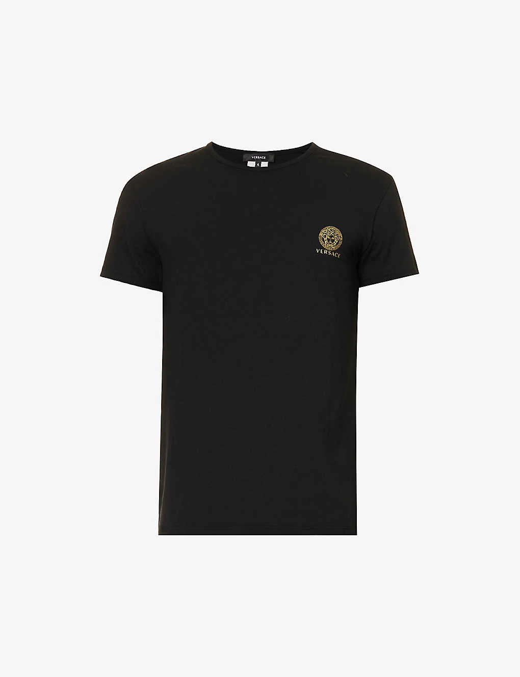 Versace Brand-print Crewneck Stretch-cotton T-shirt 1 Versace Brand-print Crewneck Stretch-cotton T-shirt