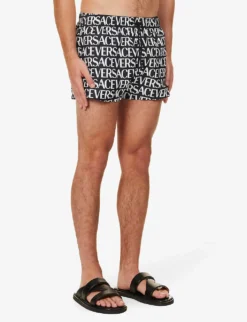 Versace Brand-typography Slip-pocket Regular-fit Swim Shorts -Falkeis Store R04188866 GOLDPRINT ALT02