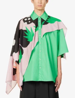 Painting Asymmetric-panel Regular-fit Cotton-poplin Shirt 7 Painting Asymmetric-panel Regular-fit Cotton-poplin Shirt -Falkeis Store R04190819 FERNGREEN ALT02