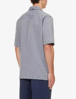 Sunspel Camp-collar Short-sleeved Cotton-blend Shirt 8 Sunspel Camp-collar Short-sleeved Cotton-blend Shirt -Falkeis Store R04194520 LIGHTNAVYMELANGE ALT03