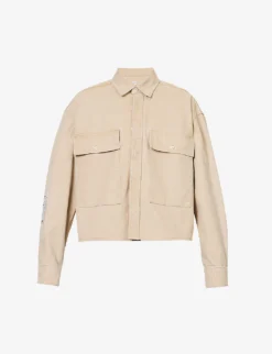 Brand-print Boxy-fit Cotton-canvas Shirt