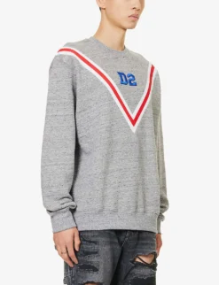 DSQUARED2 Brand-embroidered Relaxed-fit Cotton-jersey Sweatshirt -Falkeis Store R04196728 GREYMELANGE ALT02