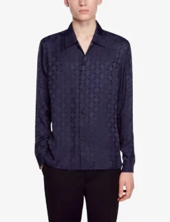 Sandro Jacquard-weave Regular-fit Satin Shirt -Falkeis Store R04197478 BLEUS ALT02