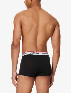 MOSCHINO Pack Of Three Logo-waistband Stretch-cotton Trunks -Falkeis Store R04199660 BLACK555 ALT02