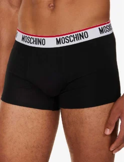 MOSCHINO Pack Of Three Logo-waistband Stretch-cotton Trunks -Falkeis Store R04199660 BLACK555 ALT03