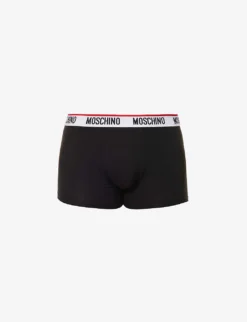 MOSCHINO Pack Of Three Logo-waistband Stretch-cotton Trunks
