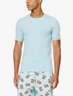 MOSCHINO Logo-appliqué Regular-fit Stretch-cotton T-shirt 7 MOSCHINO Logo-appliqué Regular-fit Stretch-cotton T-shirt -Falkeis Store R04199704 LIGHTBLUE332 ALT02