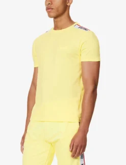 MOSCHINO Logo-tape Stretch-cotton T-shirt -Falkeis Store R04199707 YELLOW21 ALT02