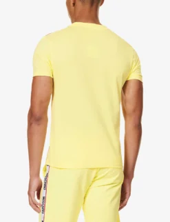 MOSCHINO Logo-tape Stretch-cotton T-shirt -Falkeis Store R04199707 YELLOW21 ALT03