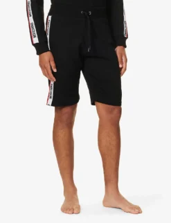 MOSCHINO Brand-tape Slip-pocket Stretch-cotton Shorts -Falkeis Store R04199717 BLACK555 ALT02