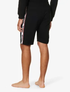 MOSCHINO Brand-tape Slip-pocket Stretch-cotton Shorts -Falkeis Store R04199717 BLACK555 ALT03
