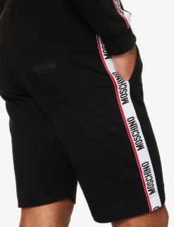 MOSCHINO Brand-tape Slip-pocket Stretch-cotton Shorts -Falkeis Store R04199717 BLACK555 ALT04