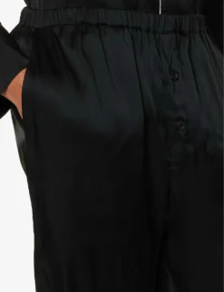 MOSCHINO Logo-embroidered Contrast-piping Satin Pyjama Set -Falkeis Store R04199720 BLACK555 ALT04