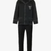 MOSCHINO Logo-embroidered Contrast-piping Satin Pyjama Set