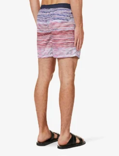 Missoni Stripe-pattern Brand-patch Swim Shorts -Falkeis Store R04200690 REDVIOLETBLUE ALT03