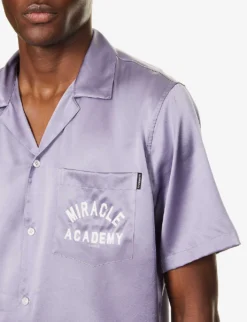 Miracle Academy Brand-print Relaxed-fit Stretch-silk Shirt -Falkeis Store R04208968 FOG ALT04